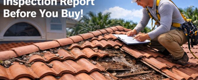 Must Have! Get a Roof Inspection Report Before You Buy! 2 Roof inspector from roofing companies near me checking damaged tile roof before home purchase