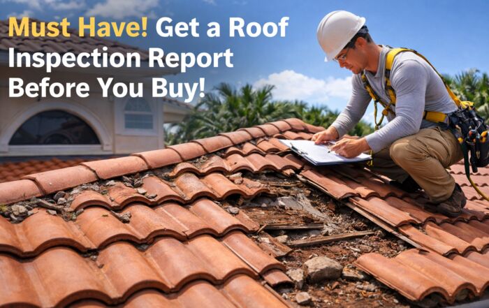 Roof inspector from roofing companies near me checking damaged tile roof before home purchase
